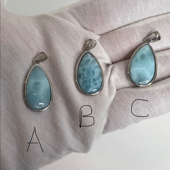 Sterling Silver Natural Larimar Pear Shaped - Picture 12 of 16